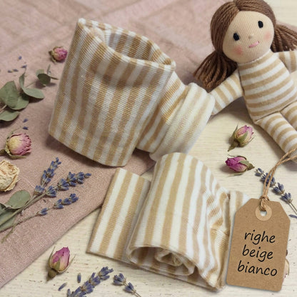 beige righe bianco tubolari elastici maglina stretch tessuti uso hobbistica cucito creativo arte artigianato di bambole pupazzi gnomi folletti decorazioni pasquali natalizi rivestire uova palline