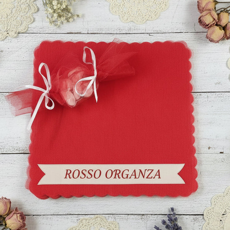 rosso tulle quadro per bomboniere fai da te confetti in velo di fata organza bordo smerlato uso confezionamento packaging matrimonio laurea comunione cresima cioccolatini bonbon