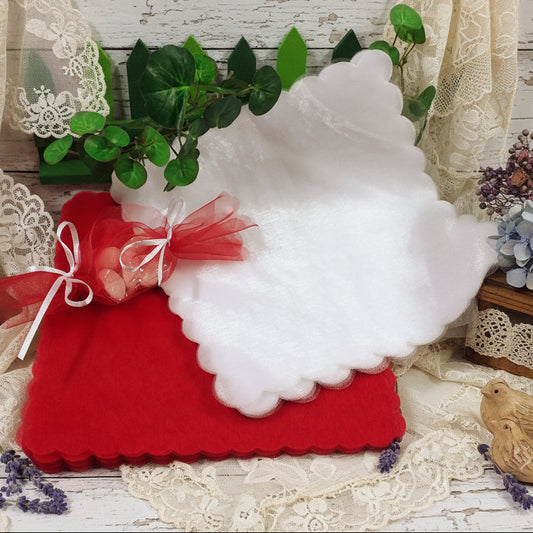 rosso bianco tulle quadrato per bomboniere fai da te confetti in velo di fata organza bordo smerlato uso confezionamento packaging matrimonio laurea comunione cresima cioccolatini bonbon
