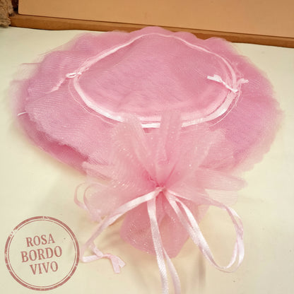 Colore rosa bordo vivo tulle a petalo velo portaconfetti con nastrino tirante facile fai da te bomboniere sacchetto nascita battesimo comunione cresima