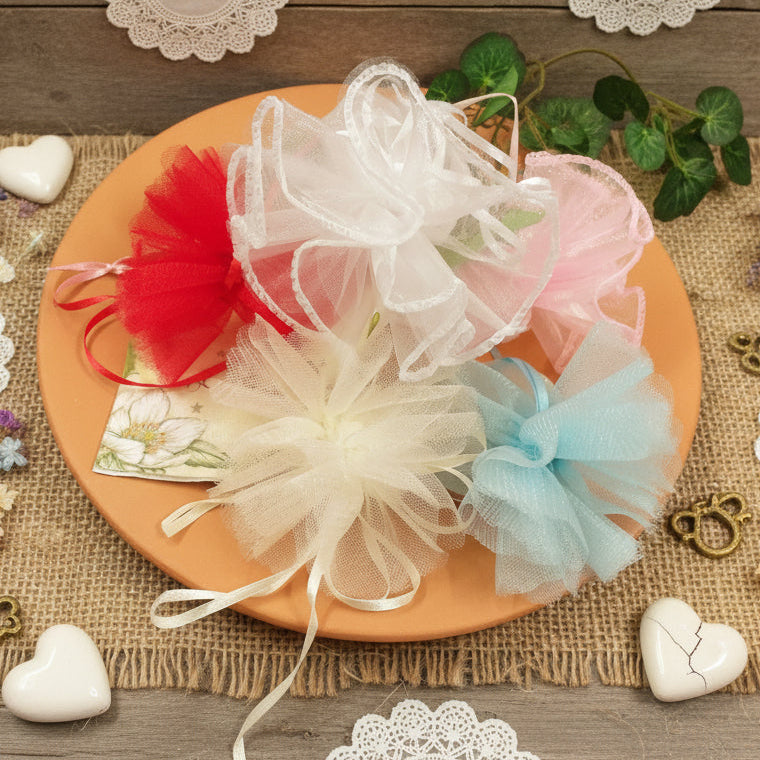 shop online negozio colori sacchetti portaconfetti centrini organza bomboniere fai da te doppio tulle velo tirante nastrino uso facile confezione confetti matrimonio prima comunione battesimo nascita laurea