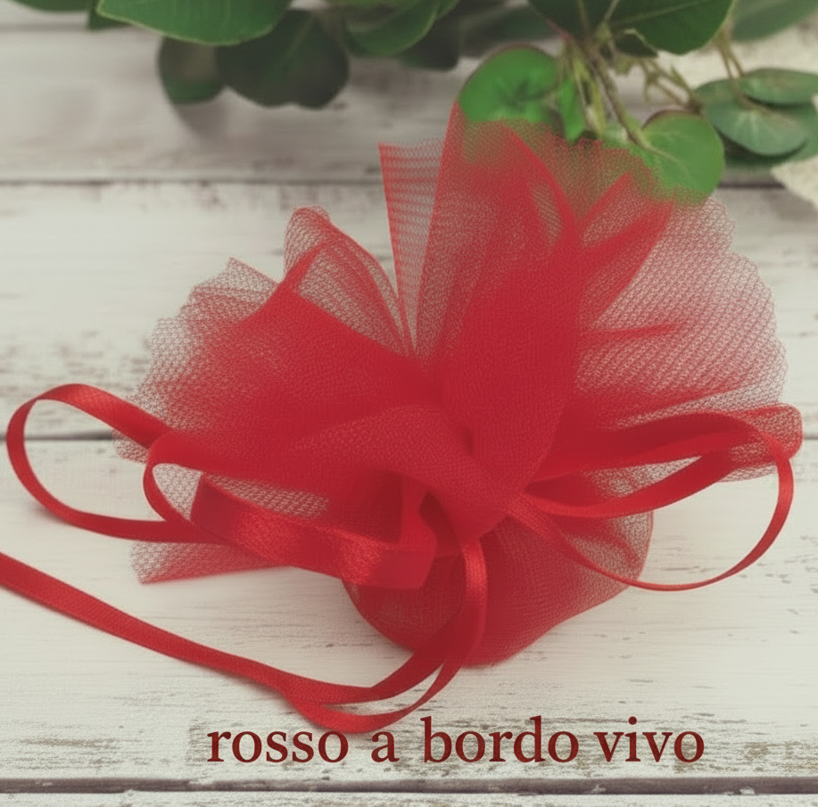 Colore rosso laurea tulle velo bordo vivo a petalo con nastrino tirante per facile confezionamento fai da te sacchetto portaconfetti bomboniere