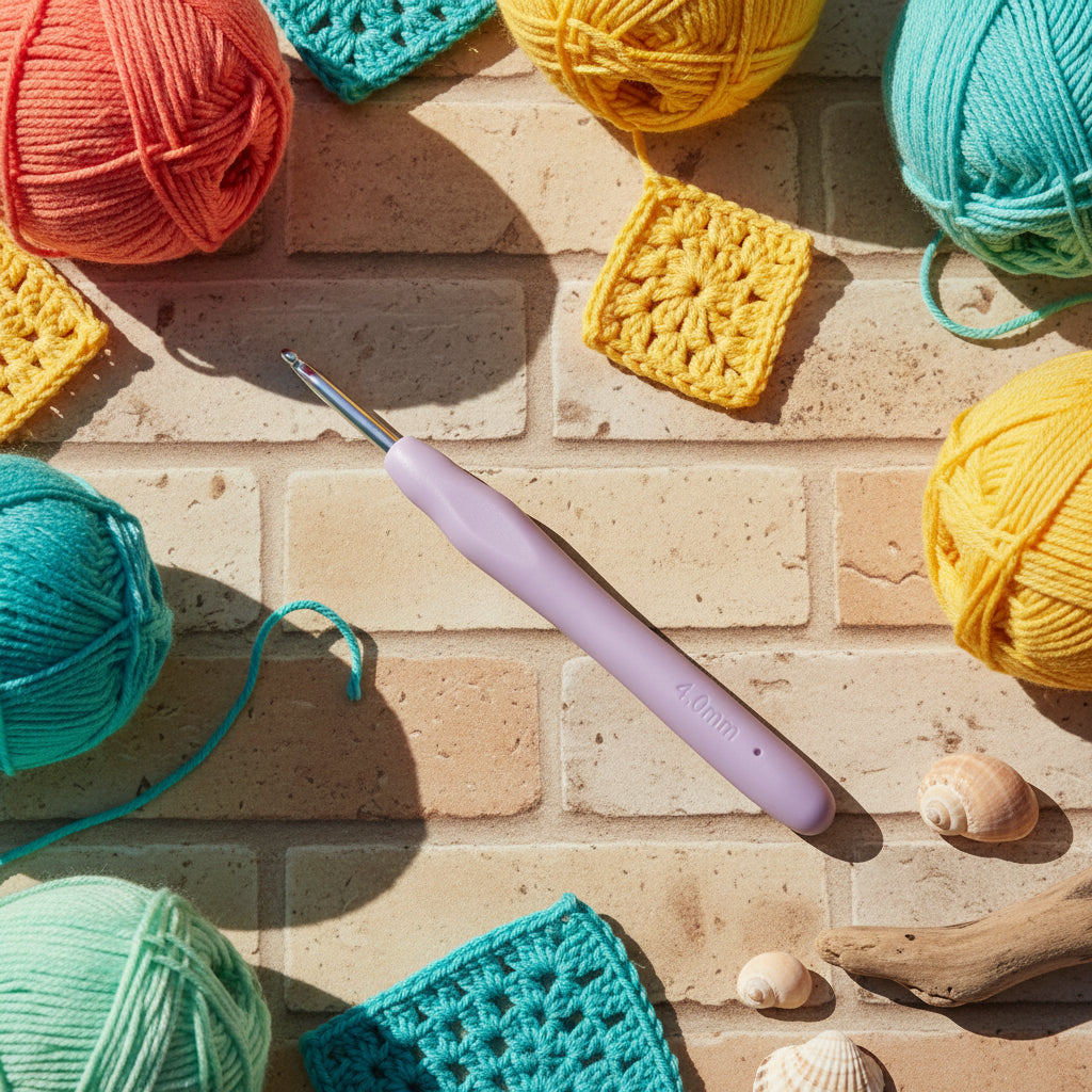 Stafil soft touch manico gomma morbida colorata lilla uncinetto piccolo ergonomico alluminio per lana e cotone lavori manuali fai da te, idea mattonelle granny