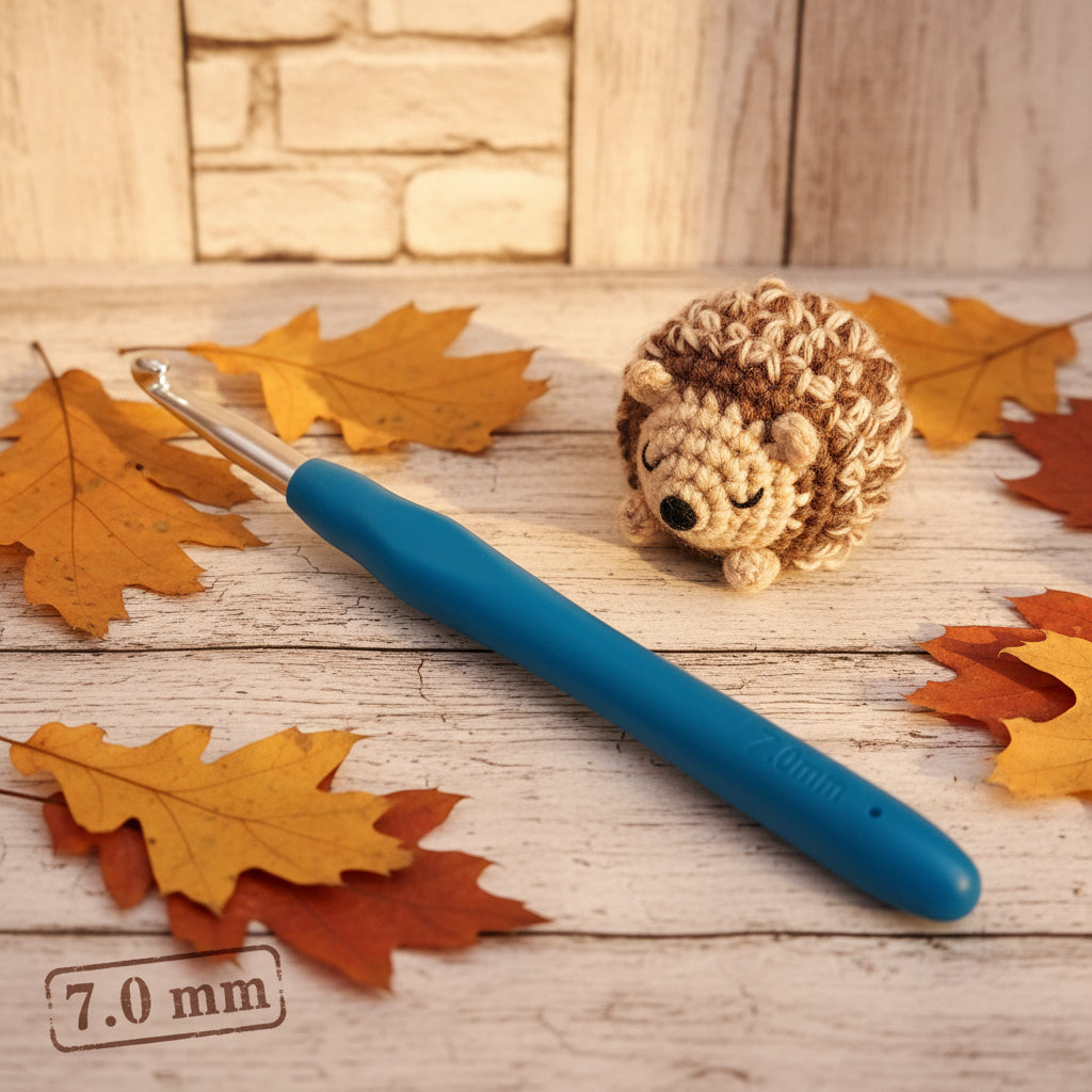 vetrina autunno riccio amigurumi, fare uncinetto 7.0 mm stafil ergonomico manico plastica