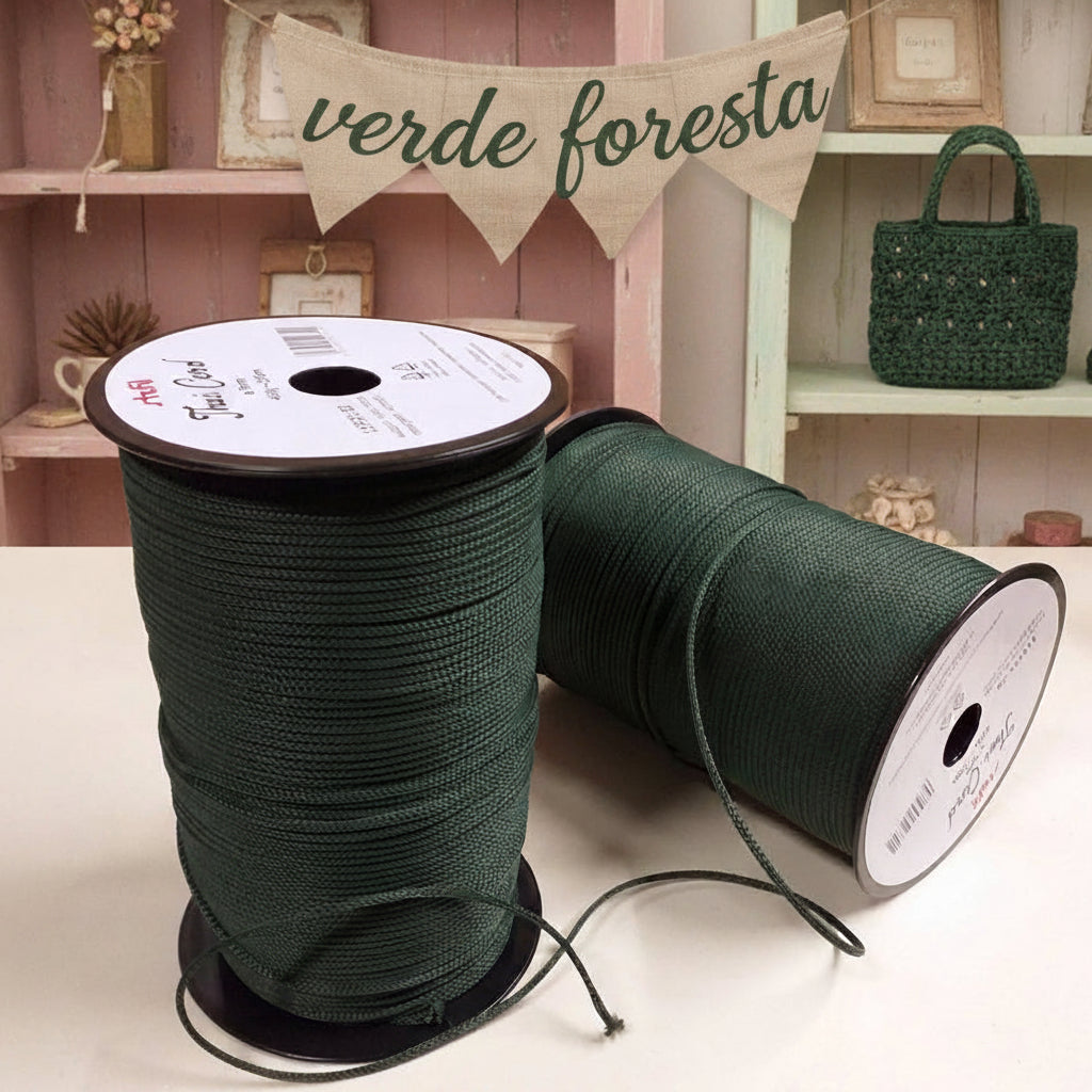 tripolino verde foresta bosco colori cordino thai cordoncino borse uncinetto ferri maglia stafil uso pochette clutch bags cerimonia sera corda cappelli bijoux
