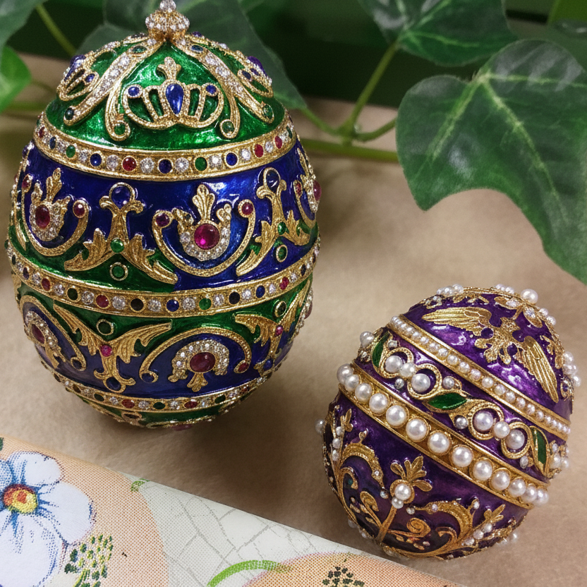idea decorare uova di legno come addobbi decorazioni pasquali stile-faberger con perle smalto canutiglia applicazioni