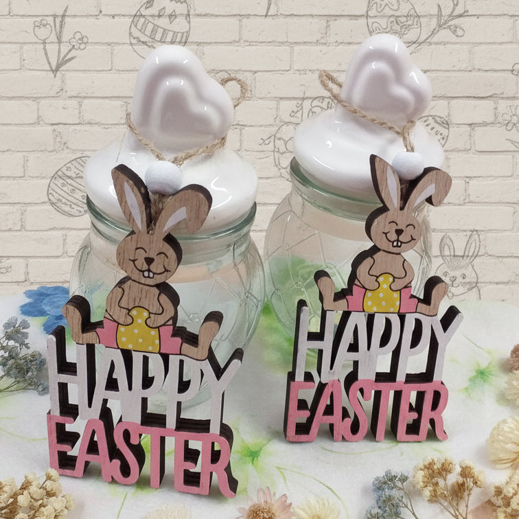 vasetti vetro tappo ceramica bianca cuore idee regalo coniglietti legno colorato ovetti ciondoli perla uso chiudipacco segnaposto pasquale decorazioni addobbi vetrine confezioni packaging