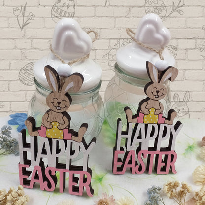 vasetti vetro tappo ceramica bianca cuore idee regalo coniglietti legno colorato ovetti ciondoli perla uso chiudipacco segnaposto pasquale decorazioni addobbi vetrine confezioni packaging