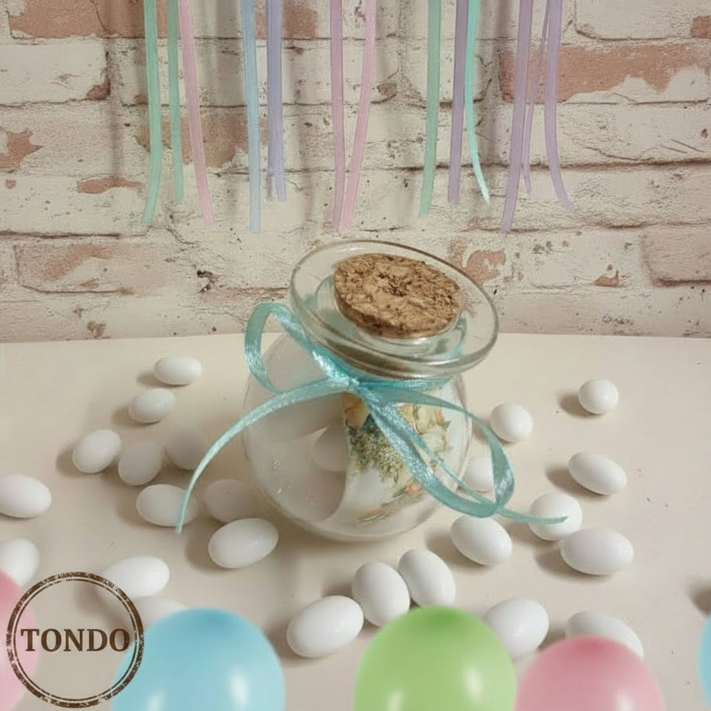 barattolino portaconfetti bomboniera rotondo confezionato confetti classici italiani bianchi nastrino per matrimonio battesimo comunione compleanno