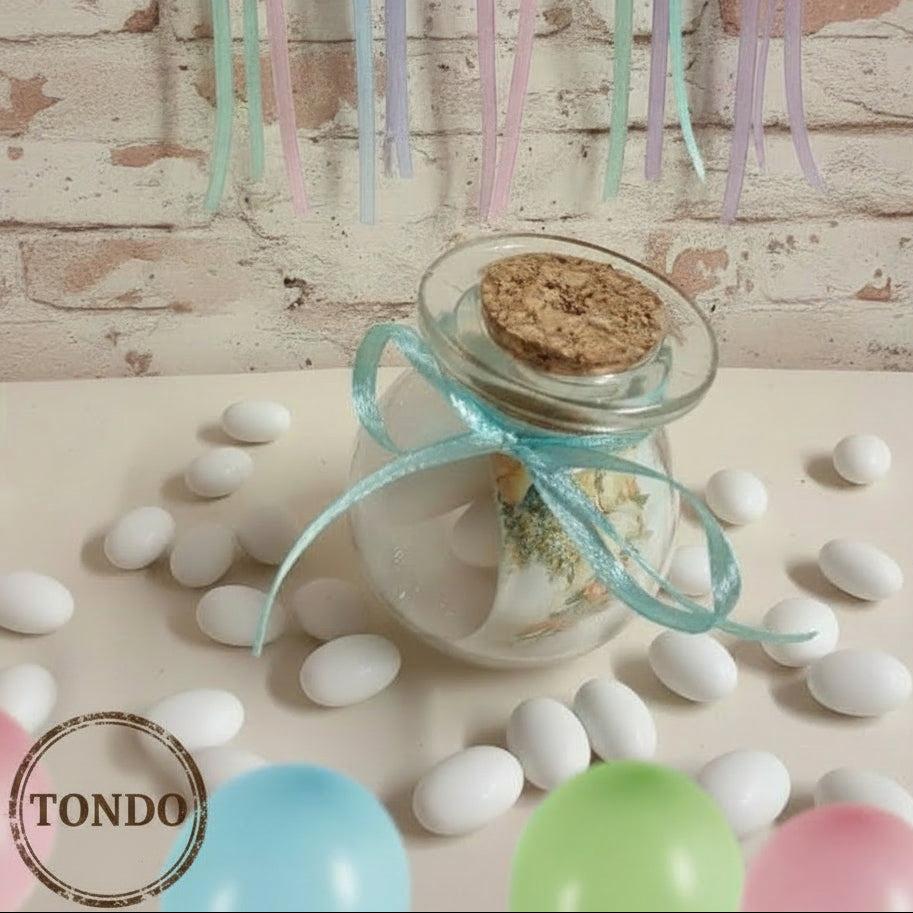 barattolino portaconfetti bomboniera rotondo confezionato confetti classici italiani bianchi nastrino per matrimonio battesimo comunione compleanno