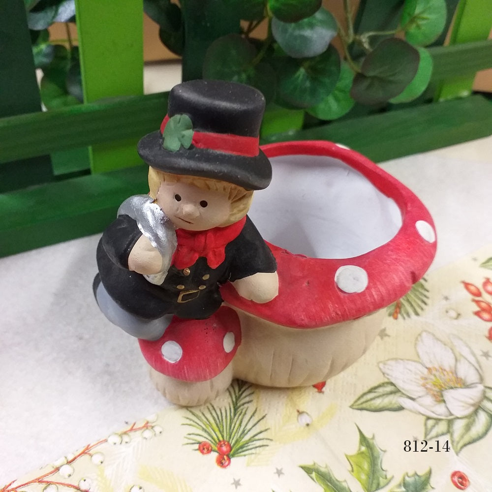 omino spazzacamino funghetto quadrifoglio ferro di cavallo vasetto terracotta contenitori decorati colorati particolari ad uso composizioni floreali fai da te con materiali da fioristi fiori secchi piante artificiali Natale centrotavola Pasquali