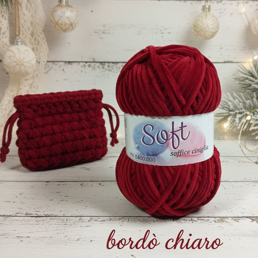 bordeaux chiaro Cucirini Tre Stelle lavori a maglia velluto velvet ciniglia lana gomitolo 100 g filato uncinetto amigurumi cordino fettuccia crochet borse sciarpe cappelli berretti scaldacollo