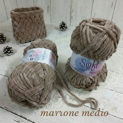 marrone medio Cucirini Tre Stelle lavori a maglia velluto velvet ciniglia lana  gomitolo 100 g filato uncinetto amigurumi cordino fettuccia crochet borse sciarpe cappelli berretti scaldacollo