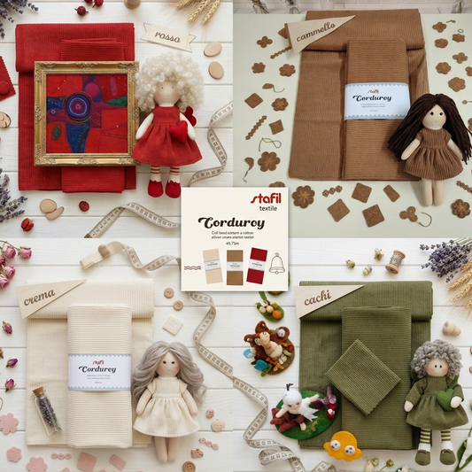 rosso marrone cammello crema cachi corduroy stafil velluto costine per pupazzeria cucito creativo bambole di stoffa pigotte