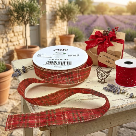 rosso glitter brillantini o scozzese tartan quadretti rosso oro verde nastri decorativi per confezionamento natalizio albero natale bomboniere