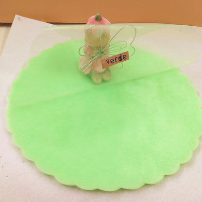 verde anniversario nozze matrimonio tulle fai da te bomboniere velo di fata centrini smerlati tondo cerchi per confezionare confetti ad uso hobbistica cucito creativo bambole