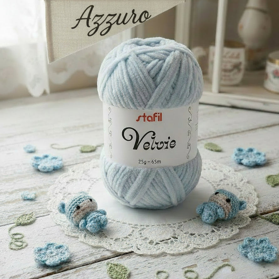 azzurro baby ciniglia velvie stafil filo di lana sottile per crochet uncinetto knitting lavori a maglia vellutino velvet per amigurumi pupazzi peluche bambole