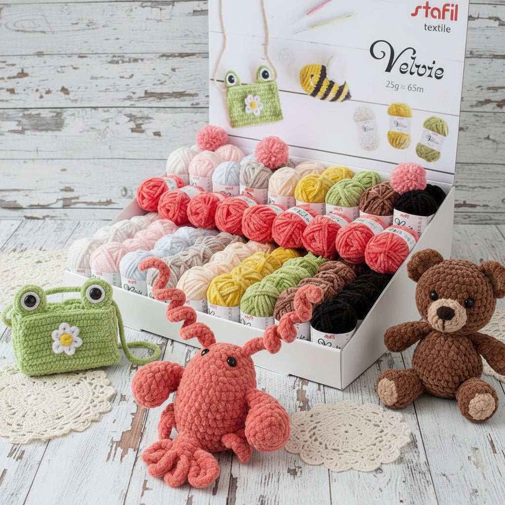 espositore filato ciniglia velvie stafil filo di lana sottile per crochet uncinetto knitting lavori a maglia vellutino velvet per amigurumi pupazzi peluche bambole ape borse rana orsacchiotto pesce