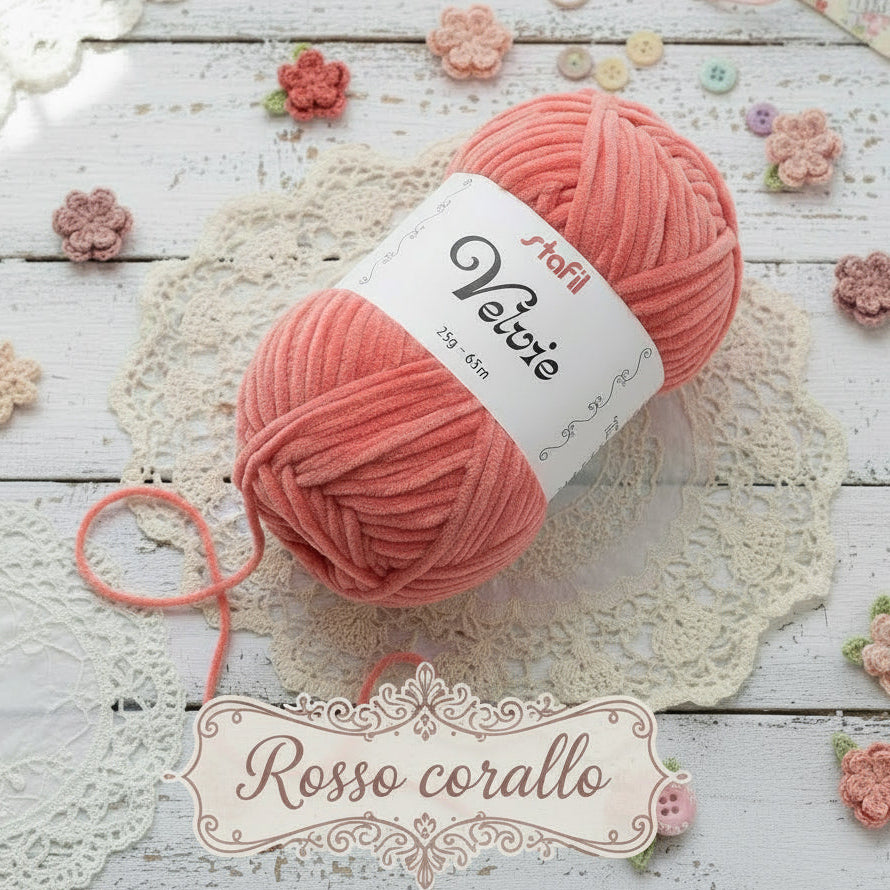 rosso ciliegio ciniglia velvie stafil filo di lana sottile per crochet uncinetto knitting lavori a maglia vellutino velvet per amigurumi pupazzi peluche bambole