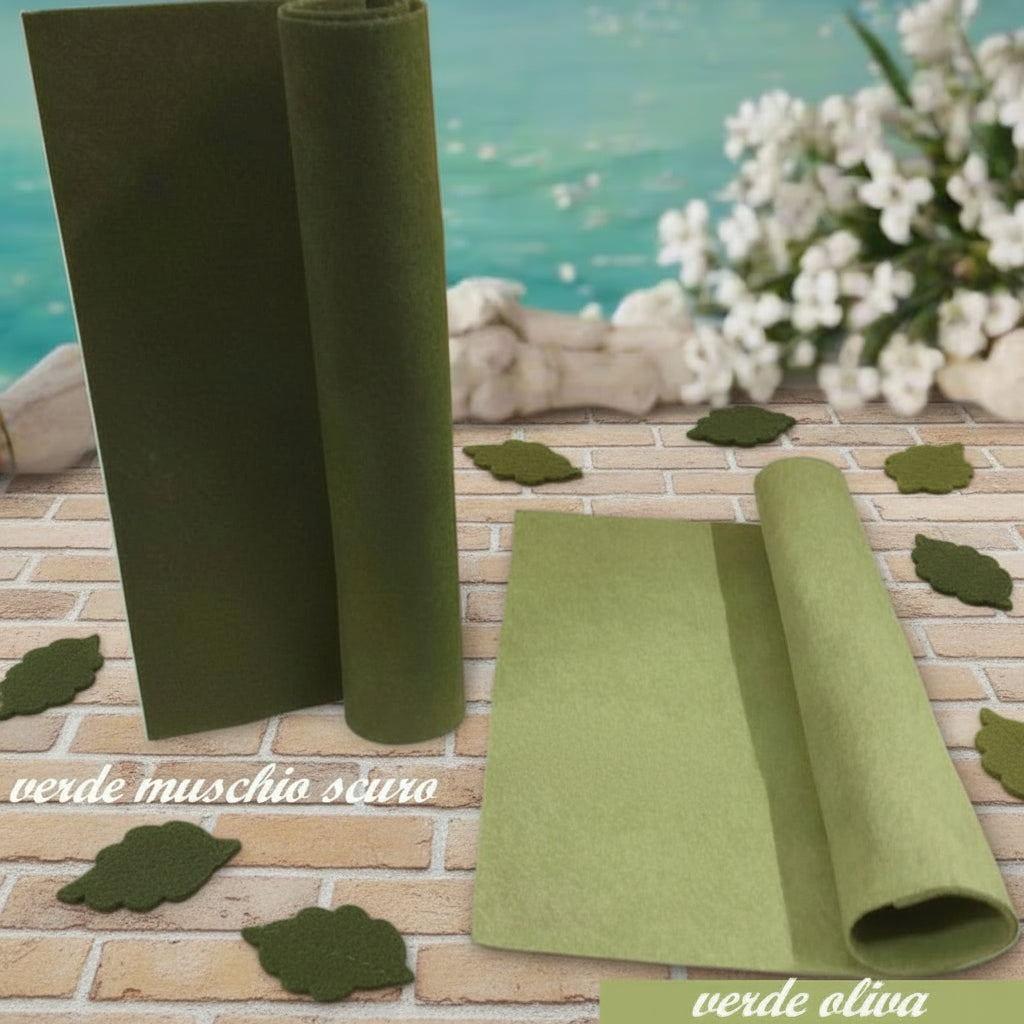 creare con muschio scuro e verde oliva melange tessuto di feltro sottile morbido pannolenci 1 mm colori moda Natale e bambole fai da te idee addobbi albero pino foglie per fiori composizioni floreali matrimonio