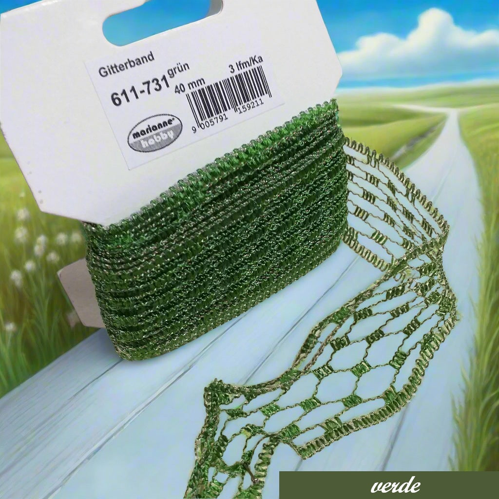 verde foglie nastro rete reticolato animato gitterband per fiori pizzo fiocchi fai da te bomboniere retina con ferretto ai bordi
