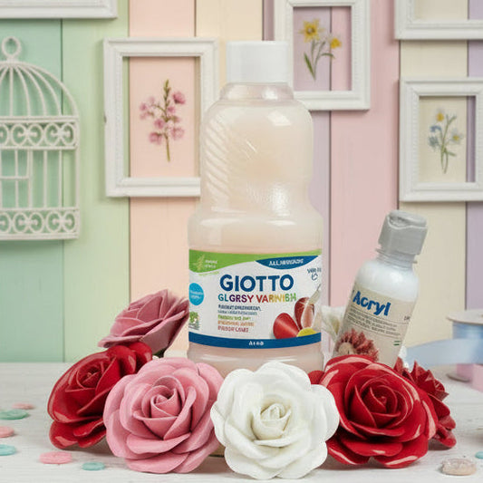 glossy varnish Giotto Acryl Morocolor Primo tempera vernice finale all'acqua lucida per hobby pittura decoupage verniciare gessetti oggetti di pasta modellabile finitura trasparente lavoretti creativi bambini fiori di fommy verniciati
