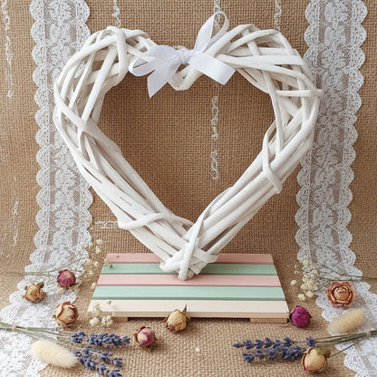 15 cm piccolo cuore vimini bianco intrecciato ghirlanda rattan di midollino viticcio uso cornice da decorare fuoriporta allestimento san valentino festa mamma natale pasqua fiocco nascita coccarda