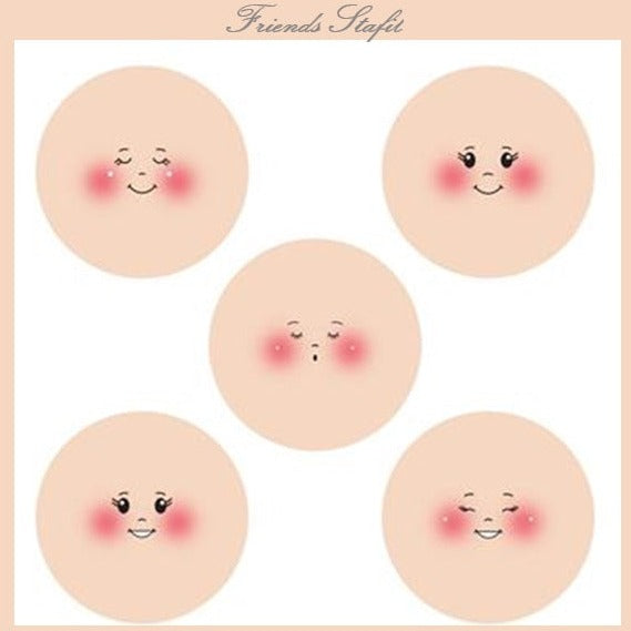 occhi aperti chiusi sorriso posa da cantore friends stafil 5 modelli visi stampati tessuto faccine maglina disegnate colorate dipinte uso fai da te testine bambole di pezza pupazzi di stoffa