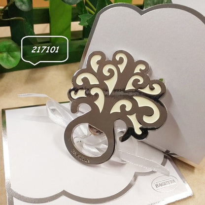 stock bomboniere matrimonio apribottiglie cavatappi albero della vita bianco con bustina da confezionare fai da te