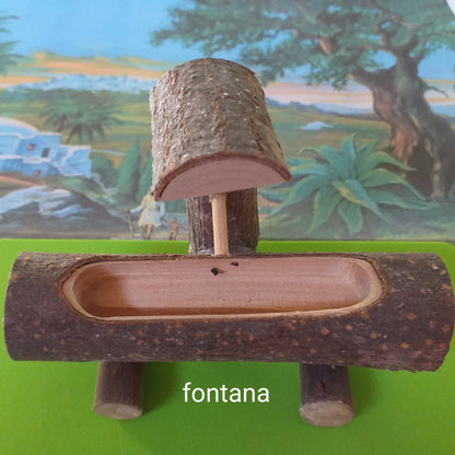 fontane rustiche in legno grezzo composizione per ambientazione Presepe miniature giardino mini paesaggio uso arredamento bonsai alberelli piantine di perline e fili di ferro