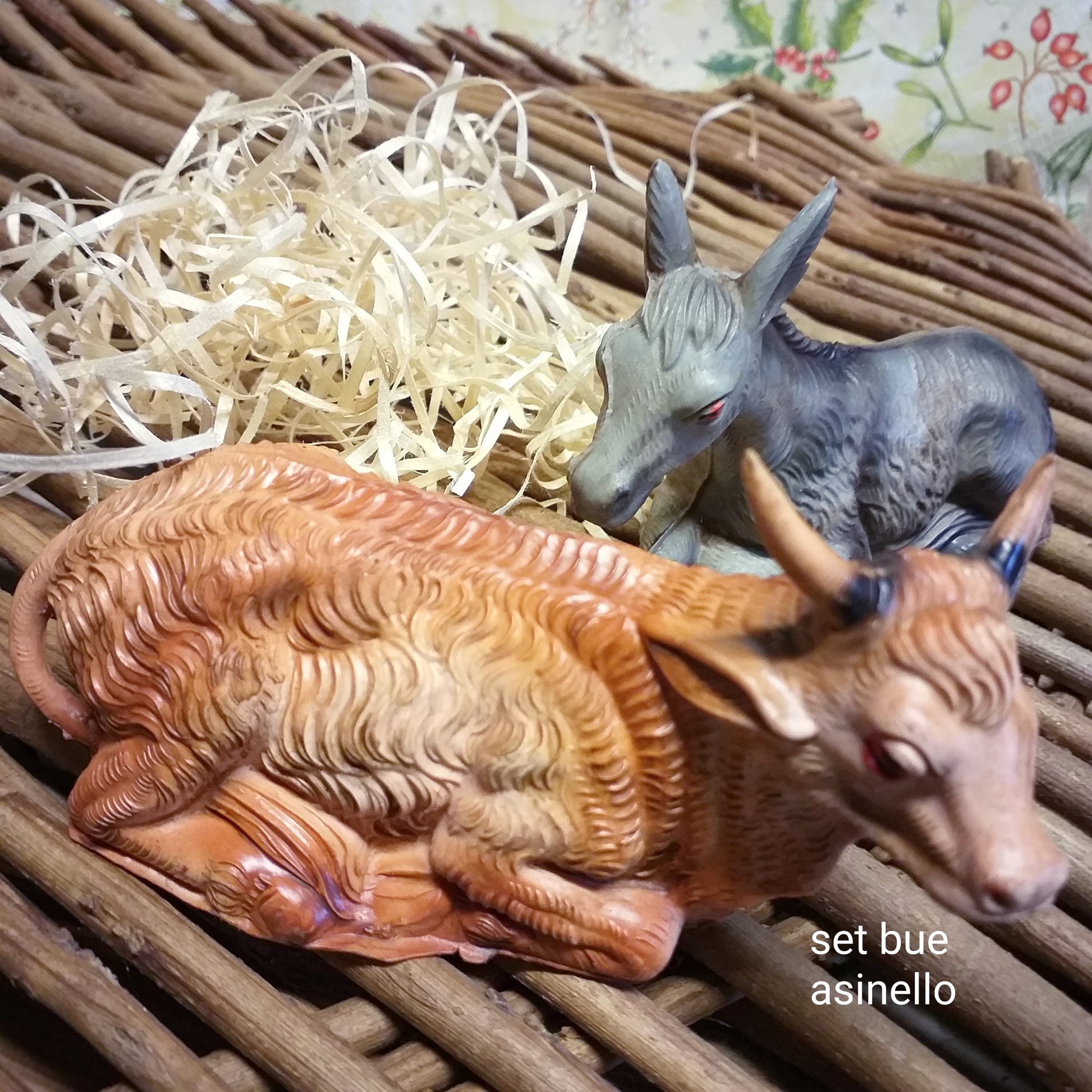 set bue asinello plastica resina statuine 11 cm per figure Presepe vetrina animali statuette miniature mini giardino