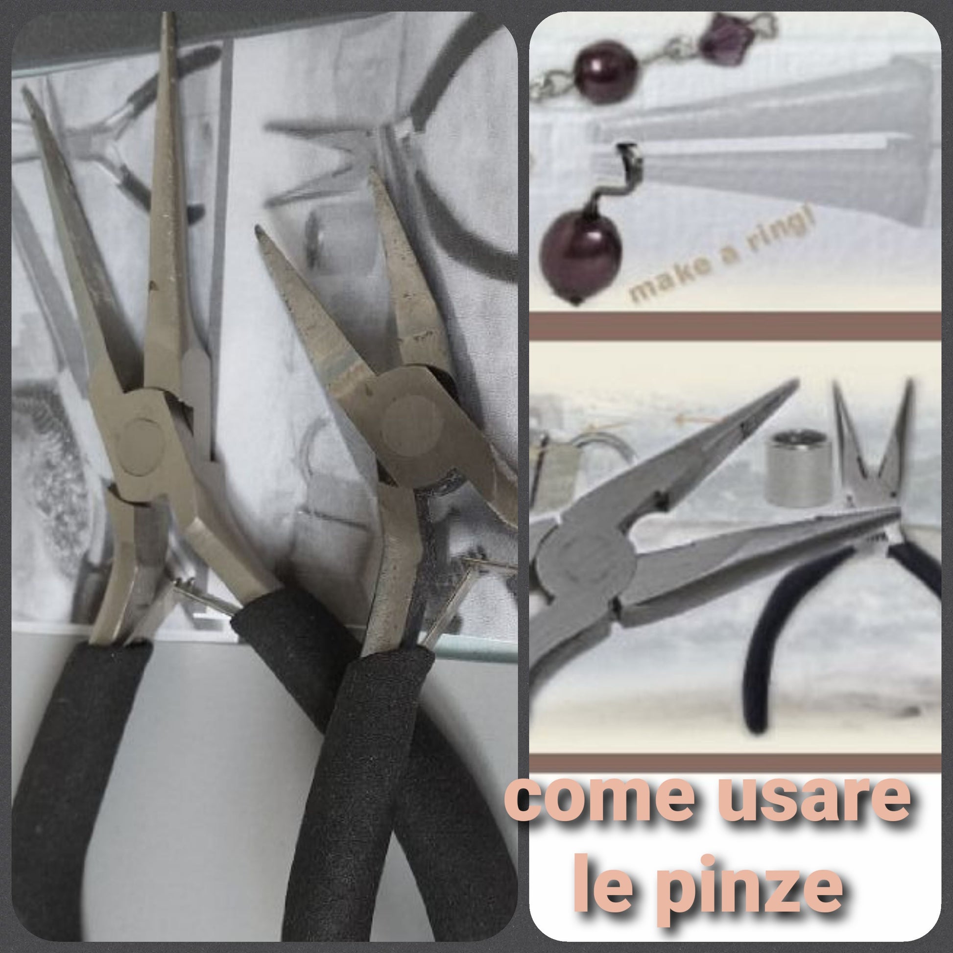 Come usare le pinze becchi piatti lunghi e corti punte dritte per chiudere schiaccini creazione bijoux perline bigiotteria