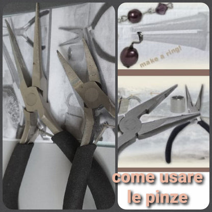 Come usare le pinze becchi piatti lunghi e corti punte dritte per chiudere schiaccini creazione bijoux perline bigiotteria