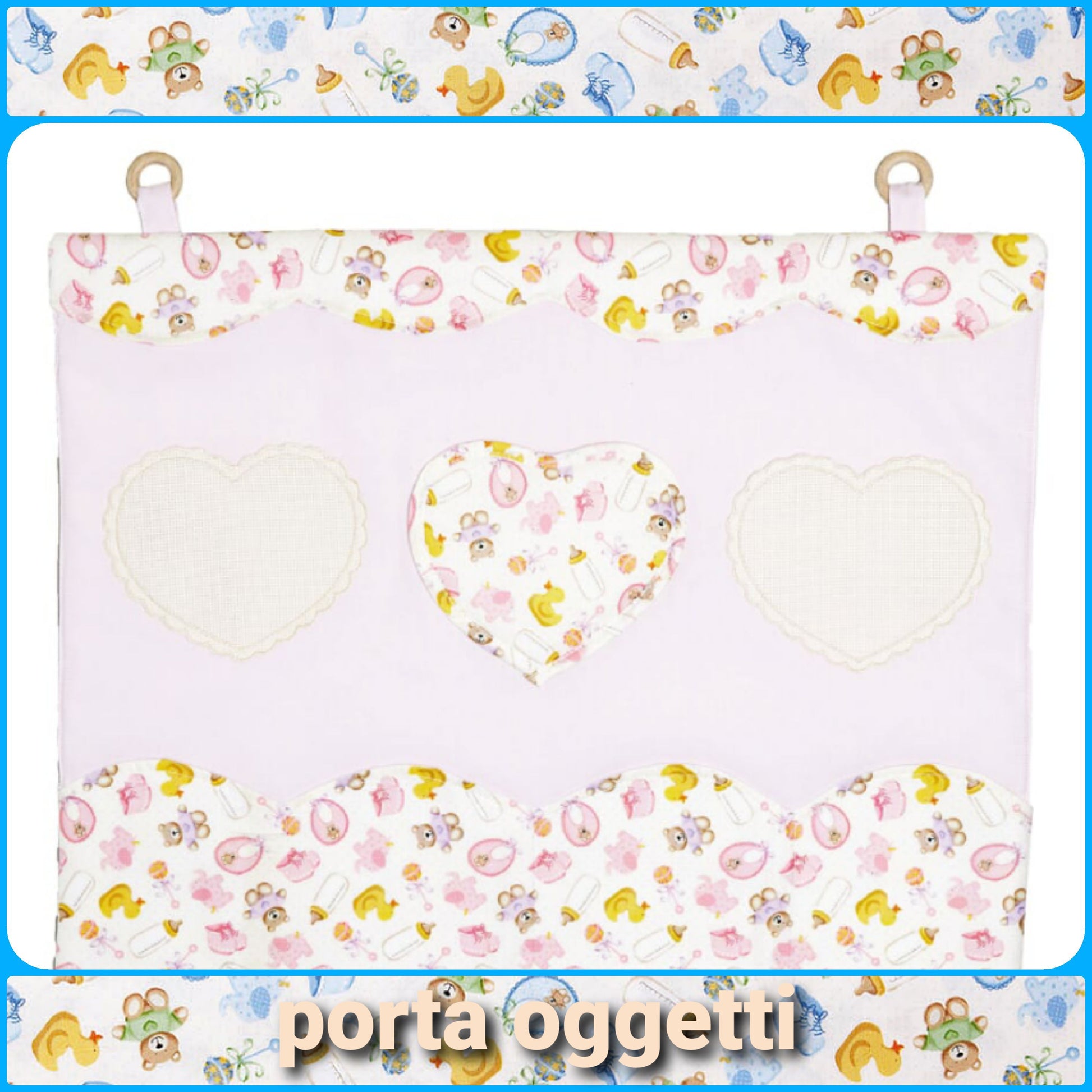 Portaoggetti articoli ricamo punto croce bambini bambine con tela Aida corredino cameretta prima infanzia biancheria