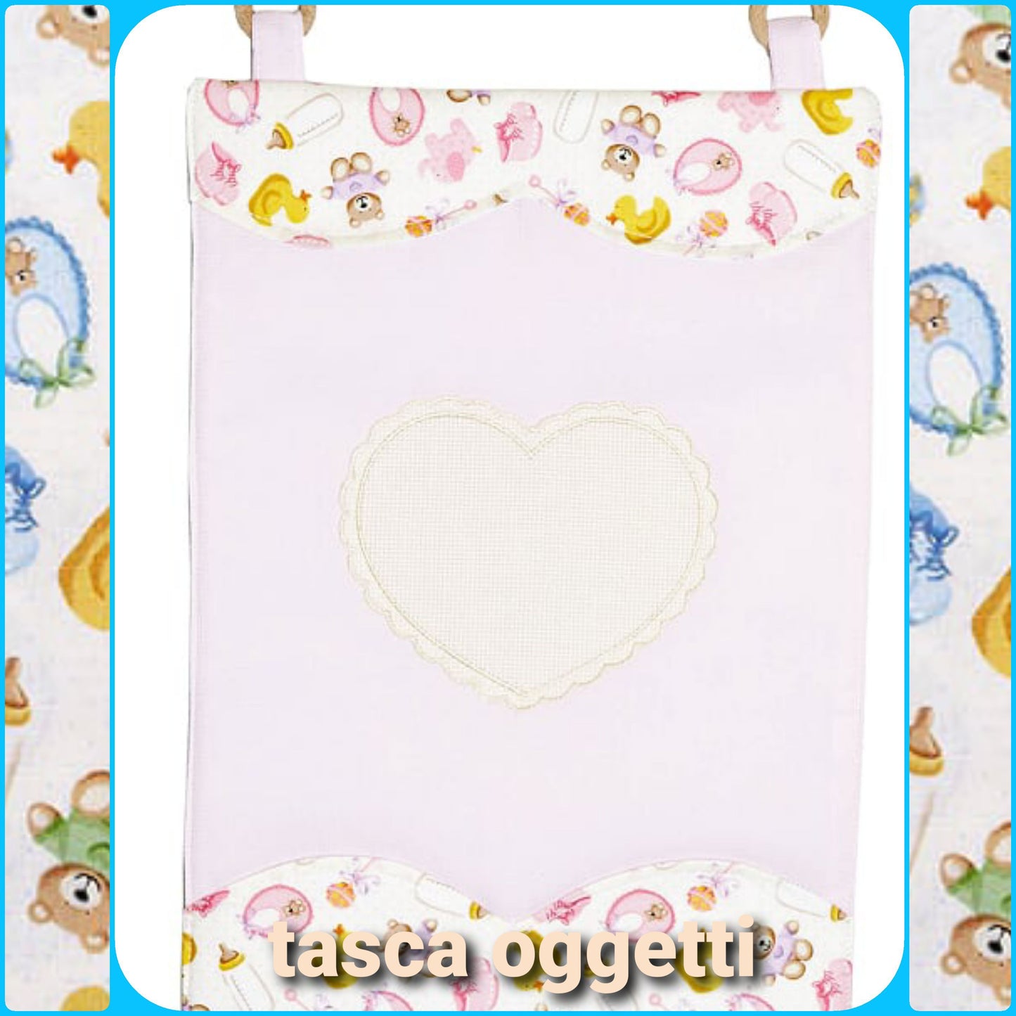 Tasca per oggetti da appendere in cameretta bambini articoli da ricamare a punto croce bimbi e bimbe