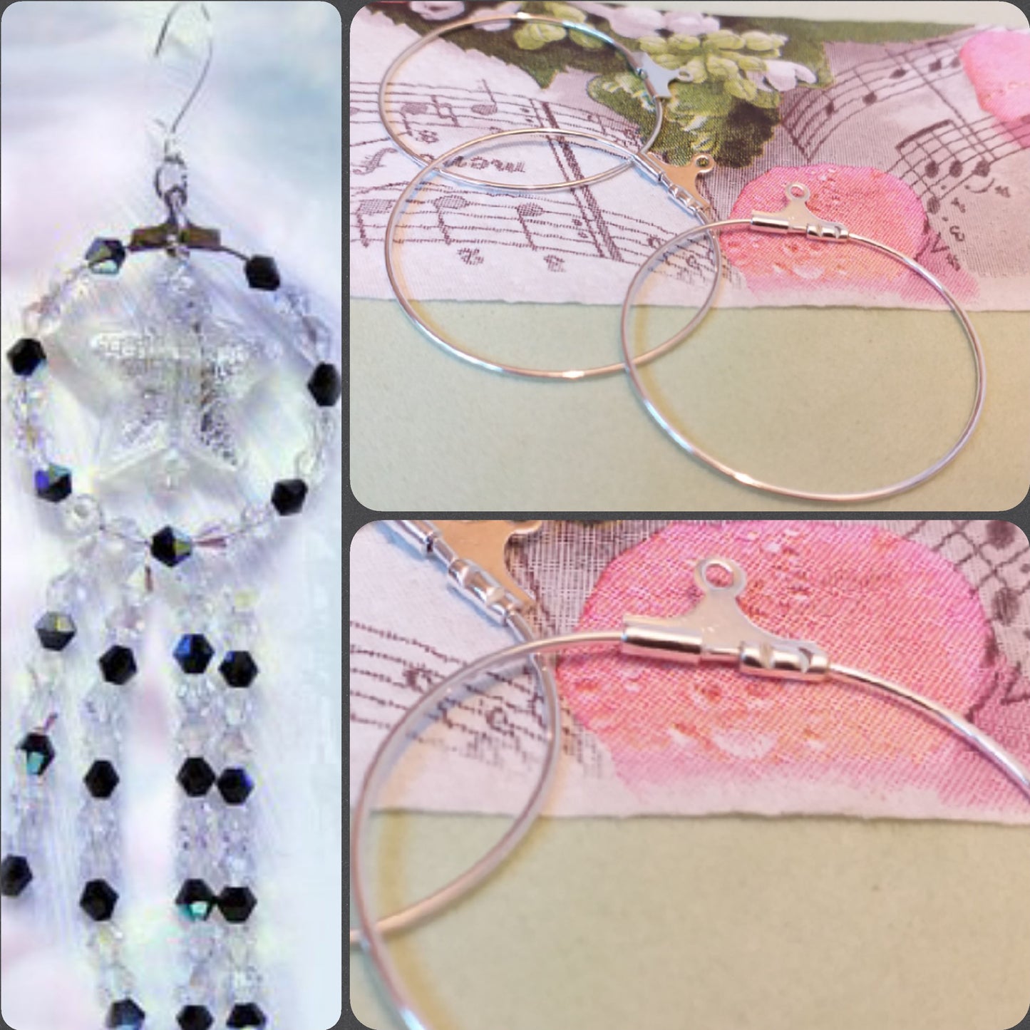minuteria bigiotteria orecchini fai da te basi argentate apribili cerchi anelloni metallo colore argento per creare orecchini perline swarovski