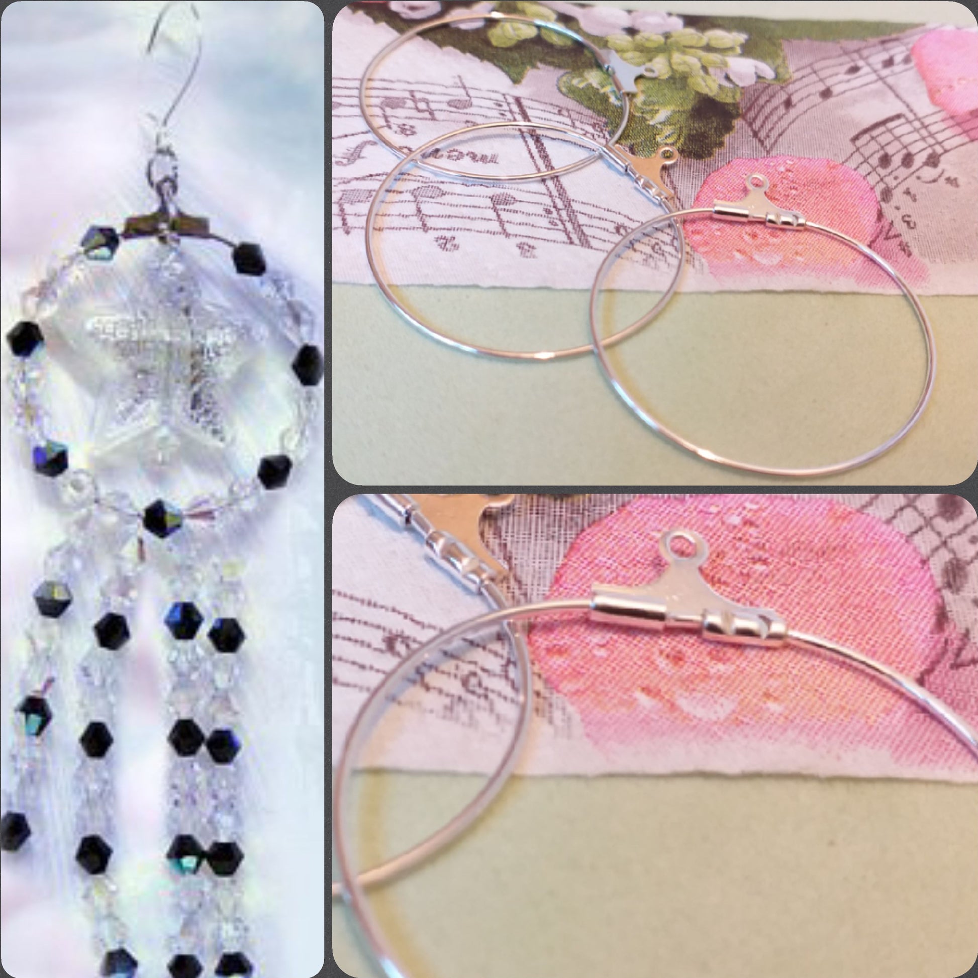 minuteria bigiotteria orecchini fai da te basi argentate apribili cerchi anelloni metallo colore argento per creare orecchini perline swarovski
