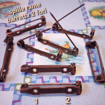 basi per spille componenti bigiotteria hobby creativi fai da te con barretta ago di sicurezza 2 fori metallo rame