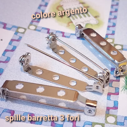 basi per spille componenti bigiotteria hobby creativi fai da te con barretta ago di sicurezza 3 fori colore argento