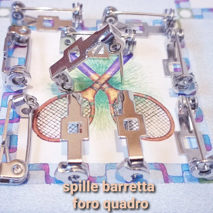 basi per spille componenti bigiotteria hobby creativi fai da te con barretta ago di sicurezza foro quadrato colore argento