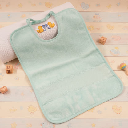 verde bavaglia per punto croce, bavaglini da ricamare con spugna ciniglia e tela aida con elastico, uso prima pappa scuola infanzia asilo corredino coordinato bimbo bimba maschietto femminuccia