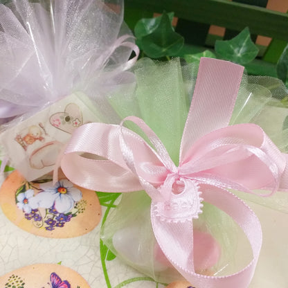 offerta 1 euro bomboniere nascita babyshower battesimo confezionate sacchettini con bavaglina baby colori pastello per bimba femminuccia