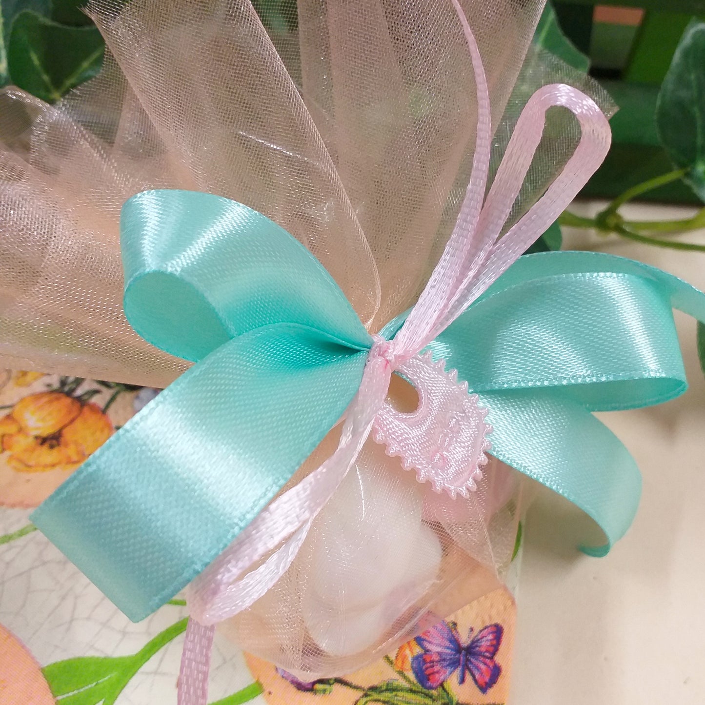 offerta 1 euro bomboniere nascita babyshower battesimo confezionate sacchettini con bavaglina baby colori pastello e pesca per bimba femminuccia