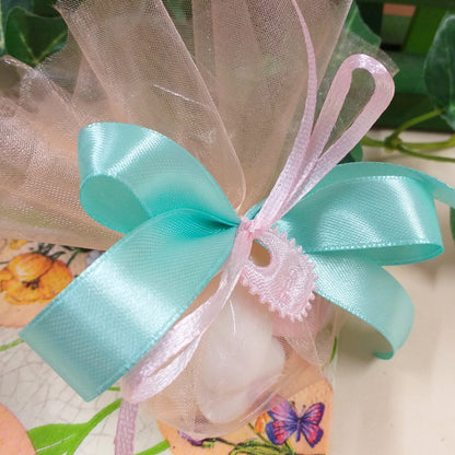 offerta 1 euro bomboniere nascita babyshower battesimo confezionate sacchettini con bavaglina baby colori pastello e pesca per bimba femminuccia