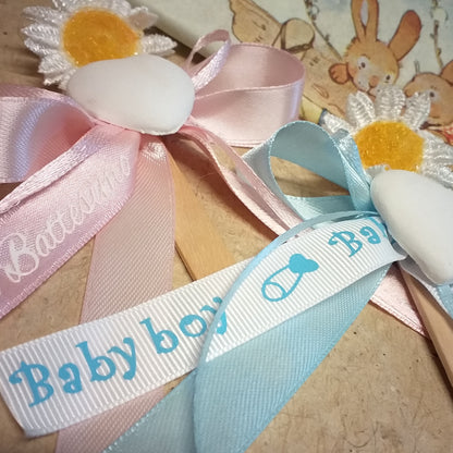 scritta nastro stampato offerta bomboniere 1 euro segnalibro su stecco gelato gessetto cuore margherita per nascita bimbi maschietti femminucce babyshower battesimo primo compleanno