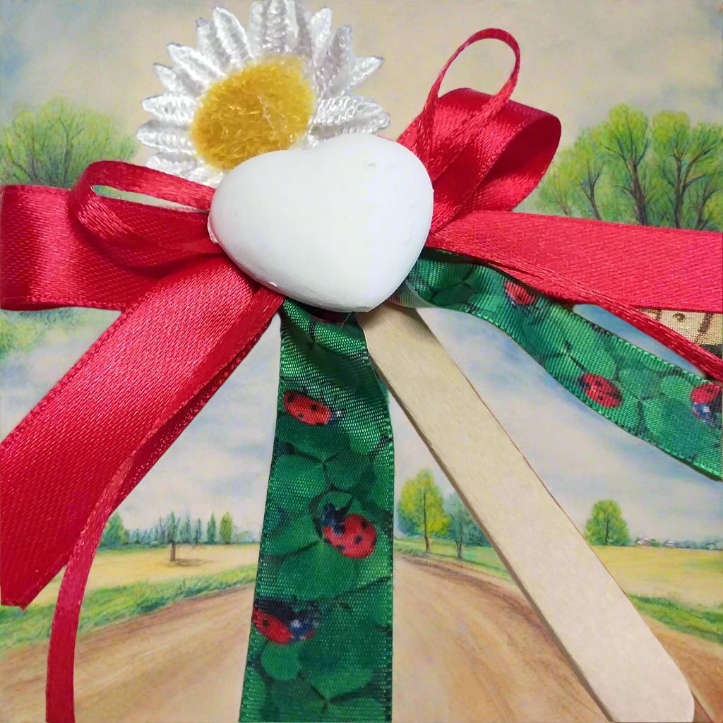 coccinelle nastro rosso stampato offerta bomboniere 1 euro segnalibro su stecco gelato gessetto cuore margherita per nascita bimbi maschietti femminucce babyshower battesimo primo compleanno