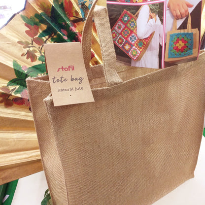 borsa juta da rivestire ad uncinetto di mattonelle piastrelle granny base iuta impermeabile da shopper portatile per la spesa da decorare ricamare dipingere misura grande quadrata