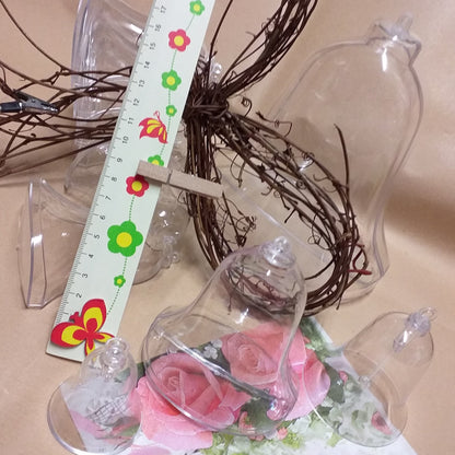 stock offerta campane apribili divisibili da riempire campanelle plastica trasparenti batacchio sonaglio plexiglass uso decorazioni pasquali uova cioccolato packaging confezioni regalo e vetrine enogastronomia