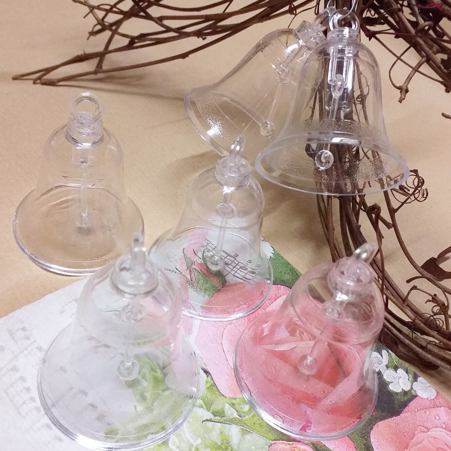 stock offerta campanelle plastica trasparenti batacchio sonaglio plexiglass uso decorazioni pasquali uova cioccolato packaging confezioni regalo e vetrine enogastronomia