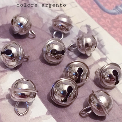 metallo colore argento sonagli campanelli tintinnanti per addobbi decorazioni uso chiama angeli tirabaci matrimonio creazioni pasquali bamboline gnomi elfi fatine